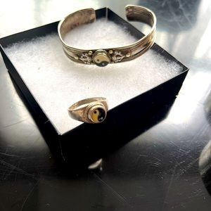 Silver Ying and yang bracelet and ring